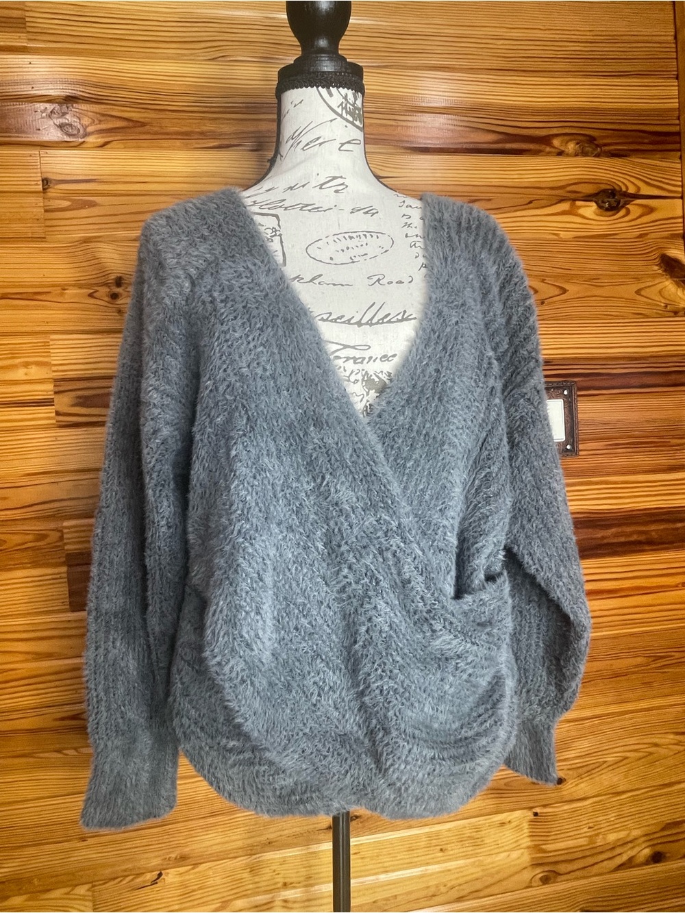 Urban Outfitters Gray Plush V-Neck Wrap Sweater